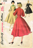 1950s Vintage Simplicity Sewing Pattern 4759 Uncut Misses Dress & Bolero Sz 32 B