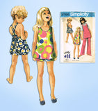 1960s Vintage Simplicity Sewing Pattern 8766 Toddler Girls Play Clothes Set Sz 4 - Vintage4me2