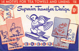 1940s Vintage Superior Embroidery Transfer 156 Uncut Bird & Dishes Tea Towels - Vintage4me2