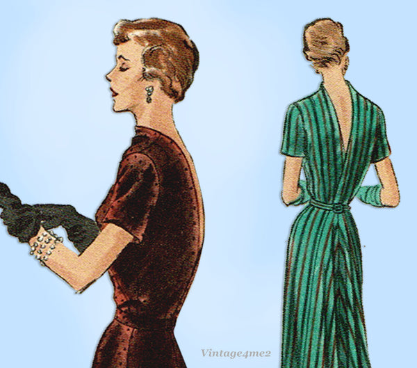 Vogue S-4932: 1940s Glamorous Misses Dinner Dress Sz 34 B Vintage Sewing Pattern