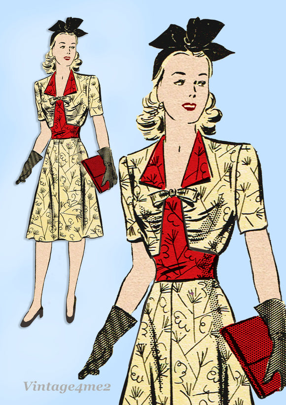 Anne Adams 4018: 1940s Perfect WWII Street Dress Sz 38 B Vintage Sewing Pattern