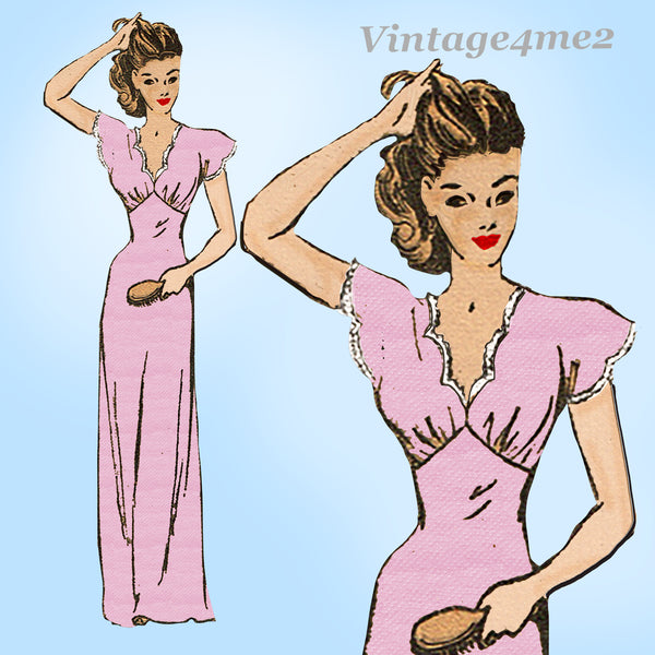 Anne Adams 4603: 1940s Stunning Misses Nightgown Sz 32 B Vintage Sewing Pattern