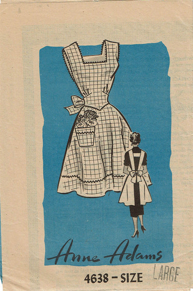 Anne Adams 4638: 1950s Uncut Misses Full Bib Apron Sz LRG Vintage Sewing Pattern