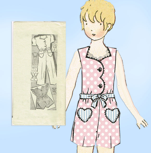 Anne Adams 4677: 1940s Girls Romper or Coveralls Size 8 Vintage Sewing Pattern - Vintage4me2