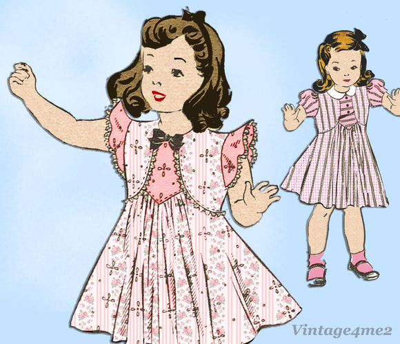 Anne Adams 4720: 1930s Sweet Toddler Girls Dress Size 2 Vintage Sewing Pattern