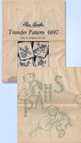 1940s VTG Alice Brooks Embroidery Transfer 6697 Uncut Pup & Kitty Tea Towels