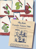 1930s VTG Alice Brooks Embroidery Transfer 7089 Uncut Gingham Fruit Tea Towels