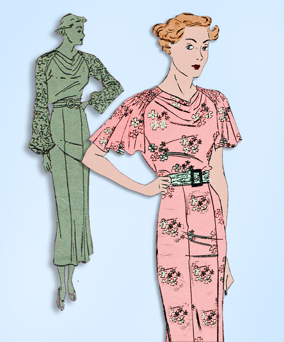 1930s Original Vintage Advance Sewing Pattern 1351 Plus Size Dinner Dress 40 B