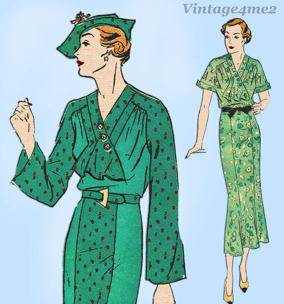 Advance 1523: 1930s Plus Size Advance Dress Size 44 Bust Vintage Sewing Pattern