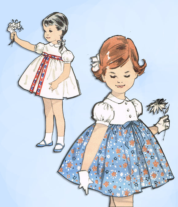 1960s Original Vintage Advance Pattern 2774 Toddler Girls High Waisted Dress Sz6