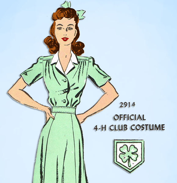 1940s Vintage Advance Sewing Pattern 2914 Womens 4-H Uniform Dress Size 38 Bust -Vintage4me2