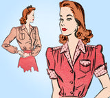 1940s Vintage Advance Sewing Pattern 2943 Charming Misses WWII Blouse Sz 30 Bust