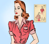 1940s Vintage Advance Sewing Pattern 2943 Charming Misses WWII Blouse Sz 30 Bust