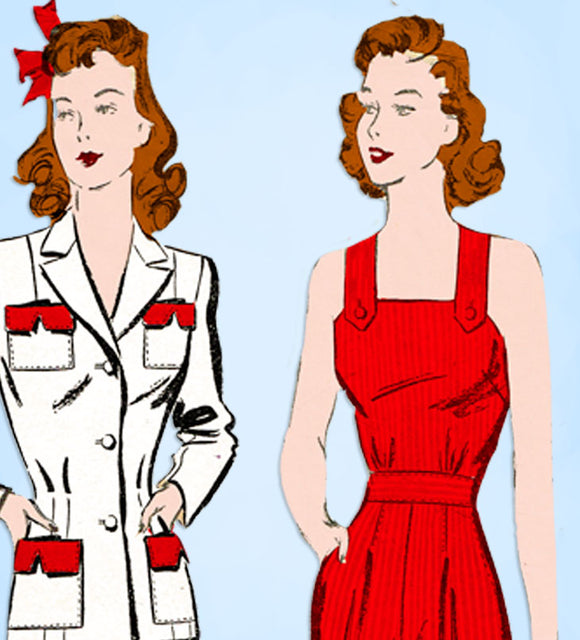 1940s Vintage Advance Sewing Pattern 2994 WWII Misses Rosie Pantsuit Size 34 B -Vintage4me2