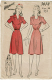 Advance 3070: 1940s Classic WWII Day Dress Sz 36 B Vintage Sewing Pattern