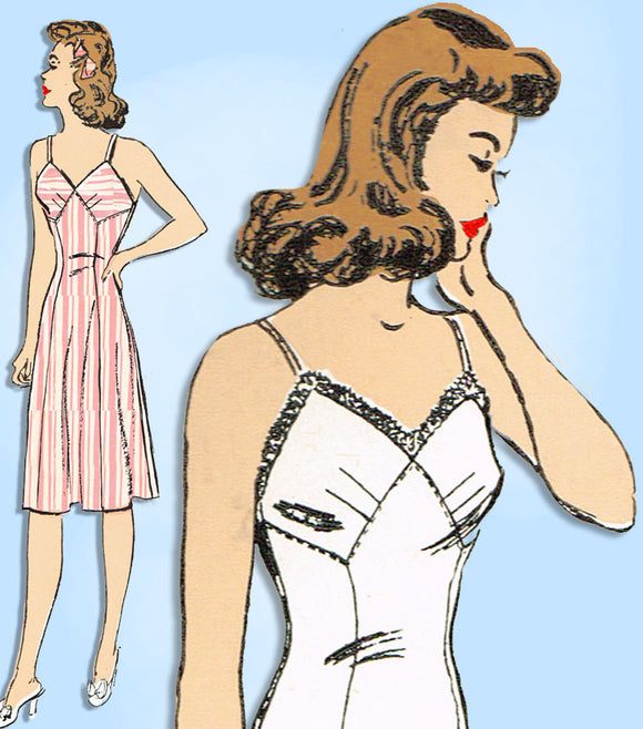 1940s Vintage Advance Sewing Pattern 3308 WWII Plus Size Slip w Bra Top 40 Bust -Vintage4me2