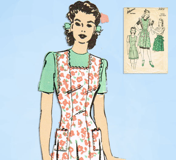 1940s Vintage Advance Sewing Pattern 3313 Misses Apron in 3 Styles SM ...