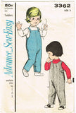 1960s Vintage Advance Sewing Pattern 3362 Toddlers Sew Easy Overalls Size 2 21B