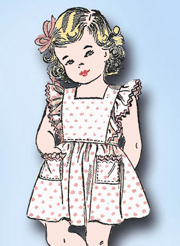 1940s Vintage Toddler Girls Pinafore Dress 1943 Advance Sewing Pattern 3410 Sz 1