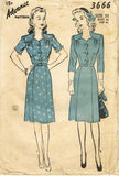 1940s Vintage Advance Sewing Pattern 3666 Misses WWII Saddle Shoulder Dress 38 B -Vintage4me2