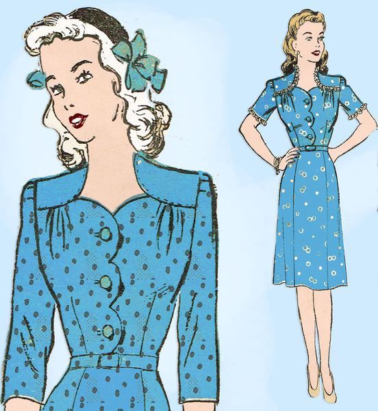 1940s Vintage Advance Sewing Pattern 3666 Misses WWII Saddle Shoulder Dress 38 B -Vintage4me2