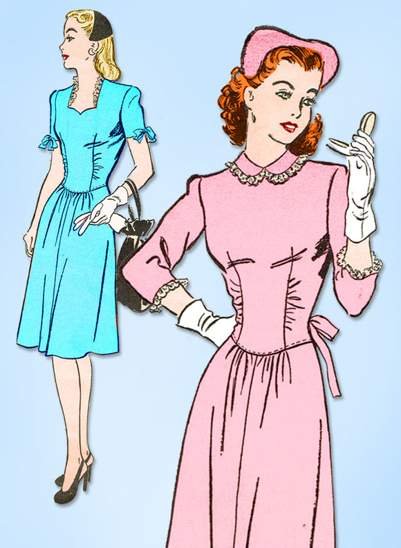 1940s Vintage Advance Sewing Pattern 3735 WWII Misses Afternoon Dress Size 32 B