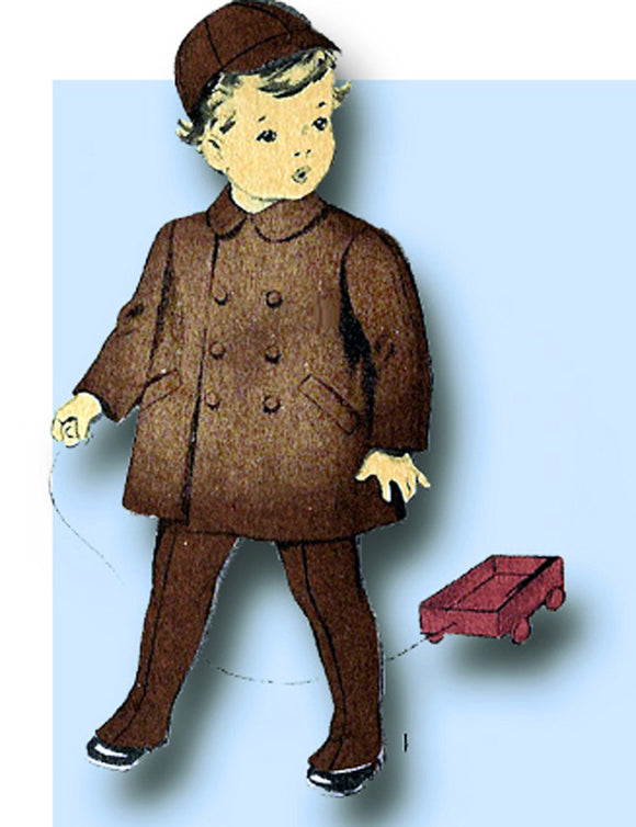 1940s Vintage Advance Sewing Pattern 4001 Toddler Boys Winter Coat & Cap Size 2 - Vintage4me2