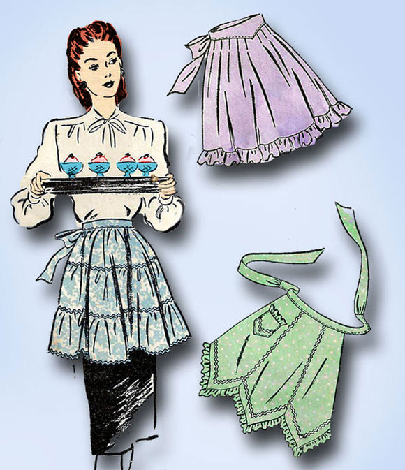 1940s Vintage Advance Sewing Pattern 4025 Misses Cocktail Apron Set Size Medium - Vintage4me2