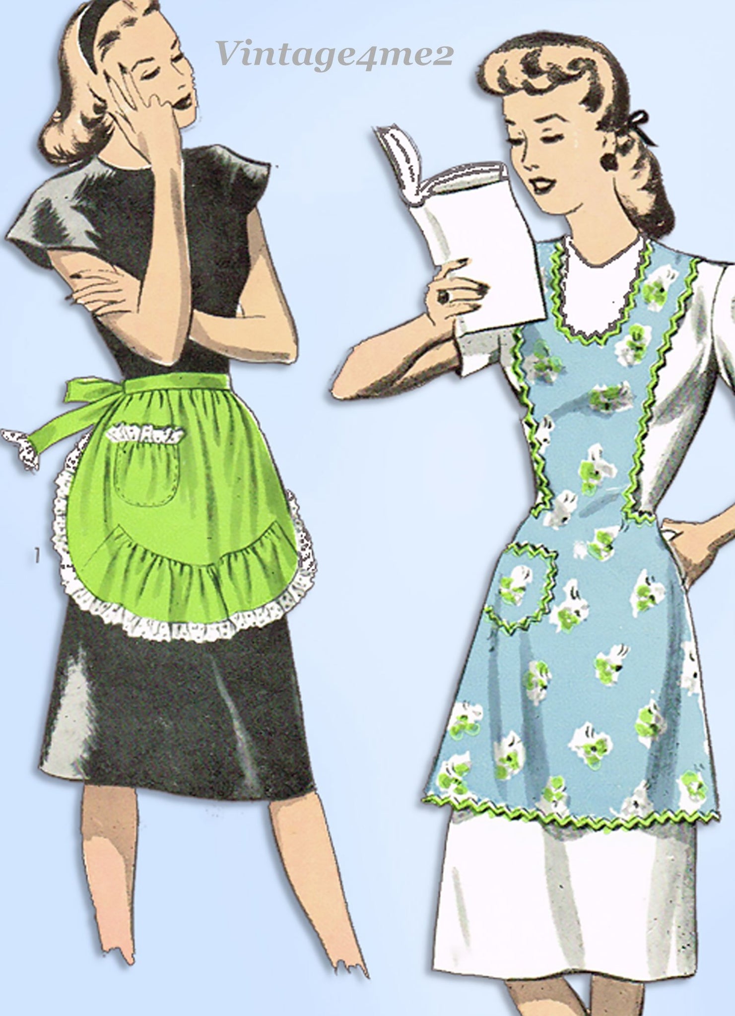 1940s Vintage Advance Sewing Pattern 4054 WWII Misses Apron Set Sz