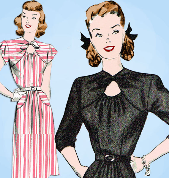 1940s Vintage Advance Sewing Pattern 4069 Misses WWII Keyhole Dress Size 31 Bust -Vintage4me2