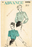 1940s Vintage Advance Sewing Pattern 4486 Uncut Misses Tucked Blouse Sz 34 Bust