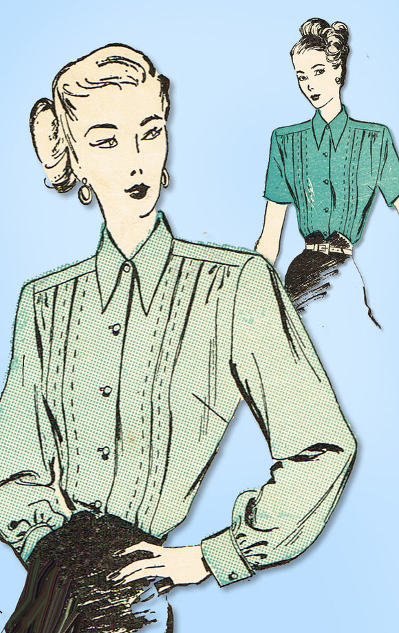 1940s Vintage Advance Sewing Pattern 4486 Uncut Misses Tucked Blouse Sz 34 Bust