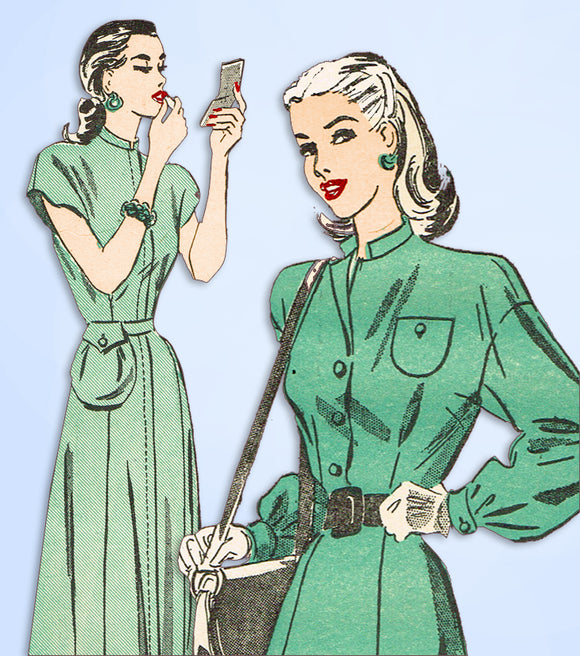 1940s Original Vintage Advance Sewing Pattern 4626 Misses Street Dress Sz 30 B