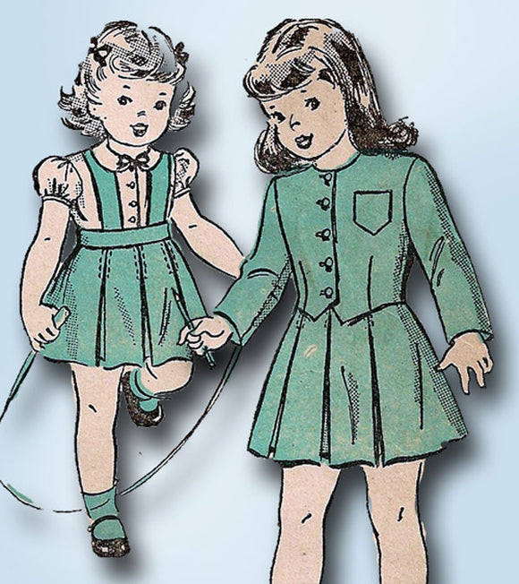 1940s Vintage Advance Sewing Pattern 4701 Toddler Girls Suit & Blouse Size 3 22B