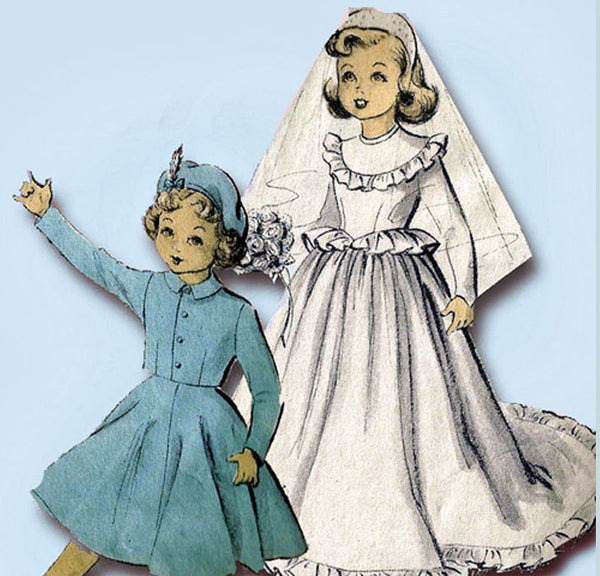 1940s Vintage Advance Sewing Pattern 5002 15in Little Girl Bridal Doll Clothes