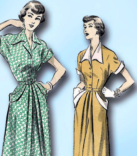 1940s Vintage Advance Sewing Pattern 5216 Misses Shirtwaist Dress Size 36 Bust -Vintage4me2