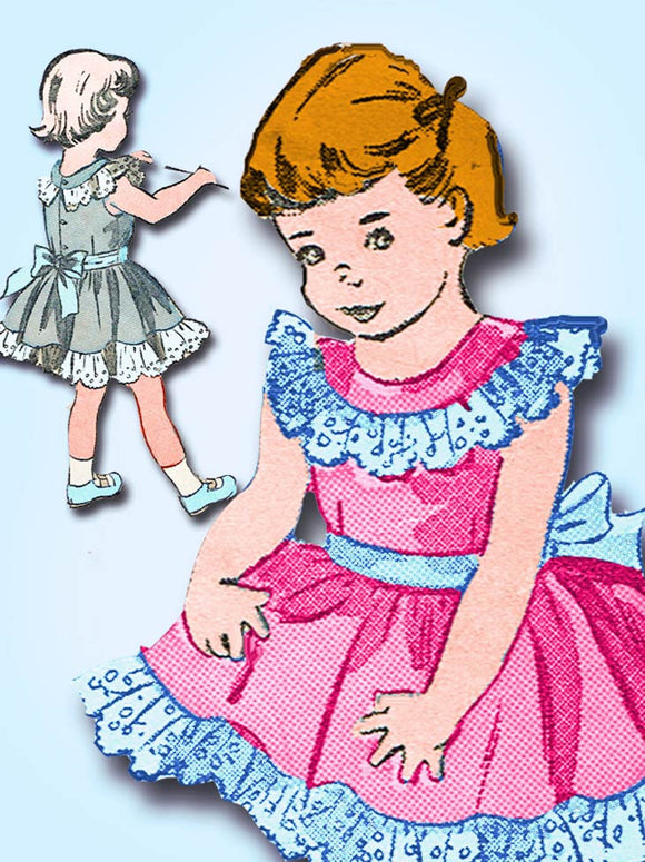 1940s Vintage Advance Sewing Pattern 5353 Toddler Girls Ruffled Dress Size 4 - Vintage4me2