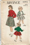 1950s VTG Advance Sewing Pattern 5593 Uncut Toddler Girls Jacket & Skirt Size 4