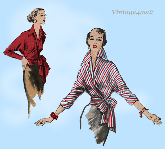 Advance 5677: 1950s Uncut Misses Wrap & Tie Blouse Sz 30B Vintage Sewing Pattern