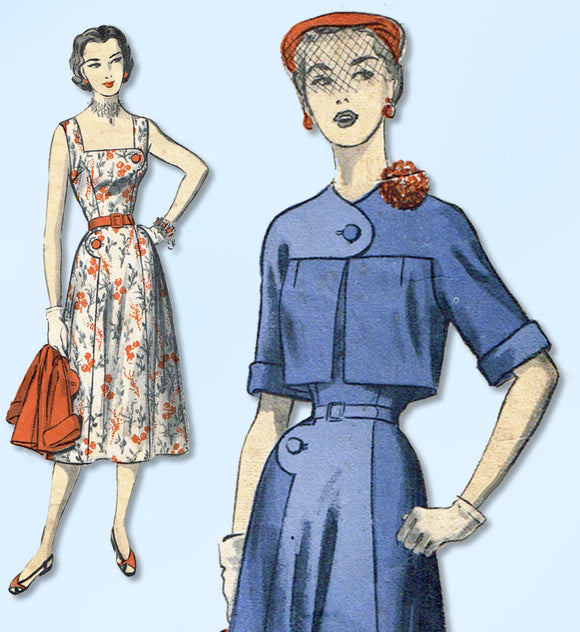 1950s Vintage Advance Sewing Pattern 5840 Misses Sun Dress & Jacket Size 12 30 B