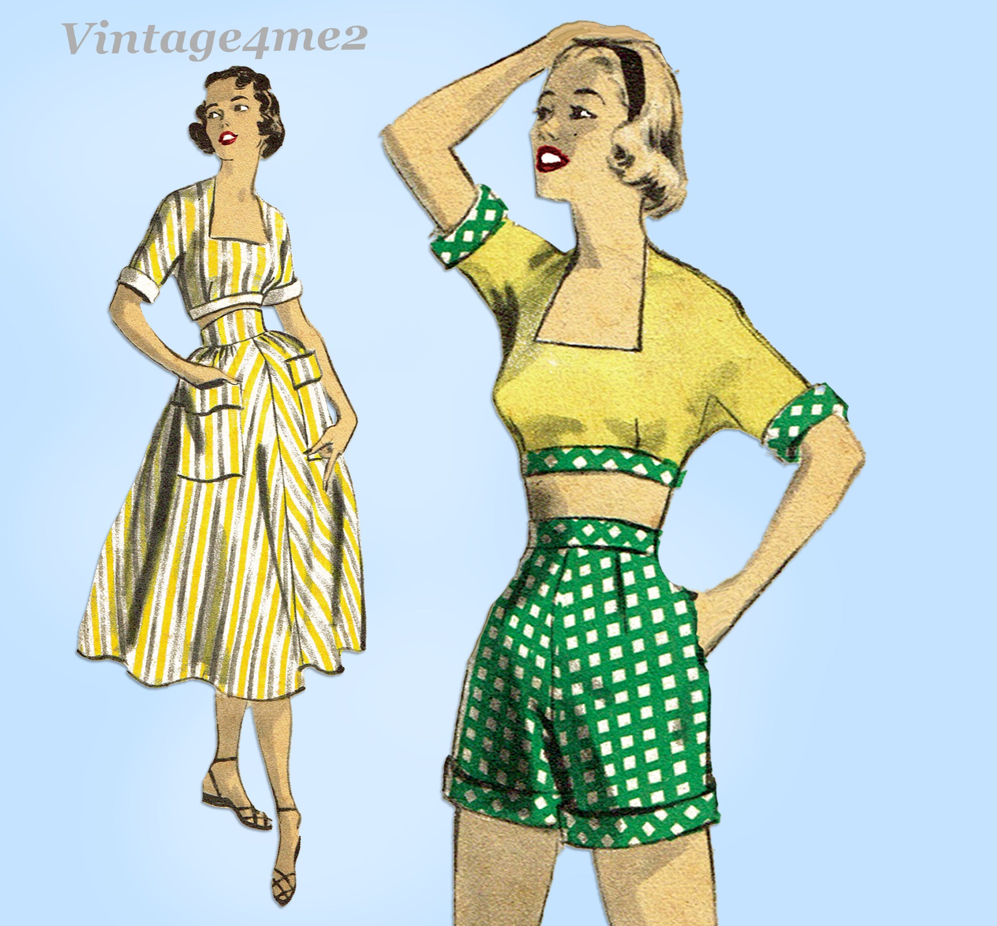 Advance 5850: 1950s Misses 3 Piece Playsuit 31B Vintage