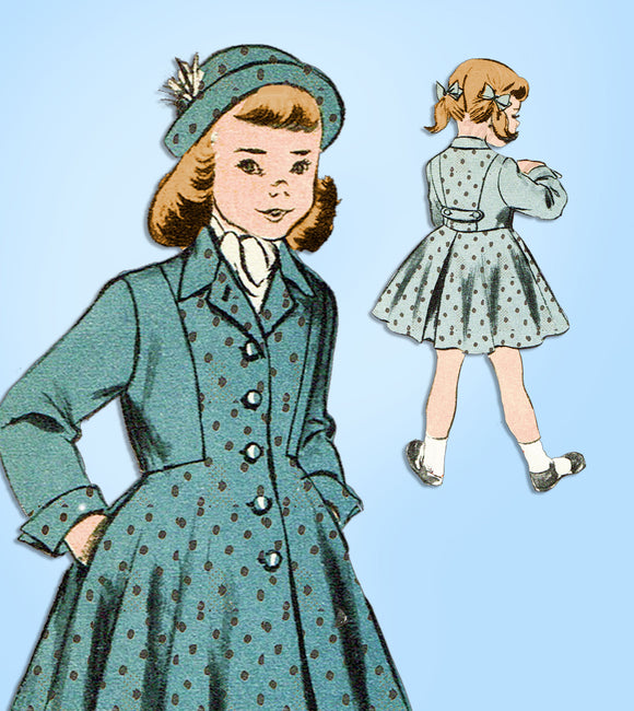 1950s Vintage Advance Sewing Pattern 6060 Uncut Toddler Girls Flared Coat Size 6