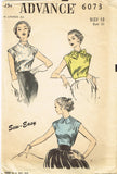 1950s Vintage Advance Sewing Pattern 6073 Cute Sew Easy Misses Blouse Sz 30 B