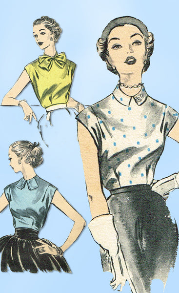 1950s Vintage Advance Sewing Pattern 6073 Cute Sew Easy Misses Blouse Sz 30 B