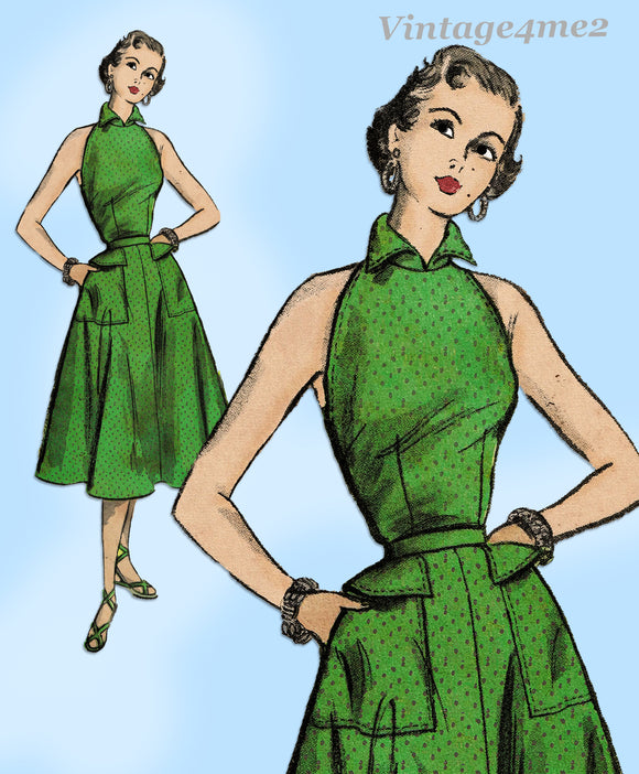 1950s Vintage Advance Sewing Pattern 6127 Misses Petite Halter Dress Sz 29 Bust