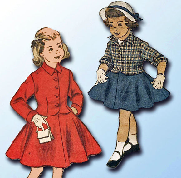 1950s Vintage Advance Sewing Pattern 6185 Toddler Girls 2 Pc Suit Size 4 23 Bust