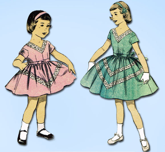 1950s Vintage Advance Sewing Pattern 7939 Toddler Girls Bias Cut Dress Size 6