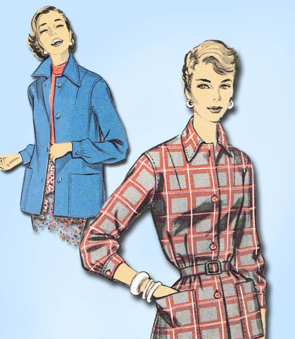 1950s Vintage Advance Sewing Pattern 7948 Uncut Misses Shirt Jacket Size 16 34B