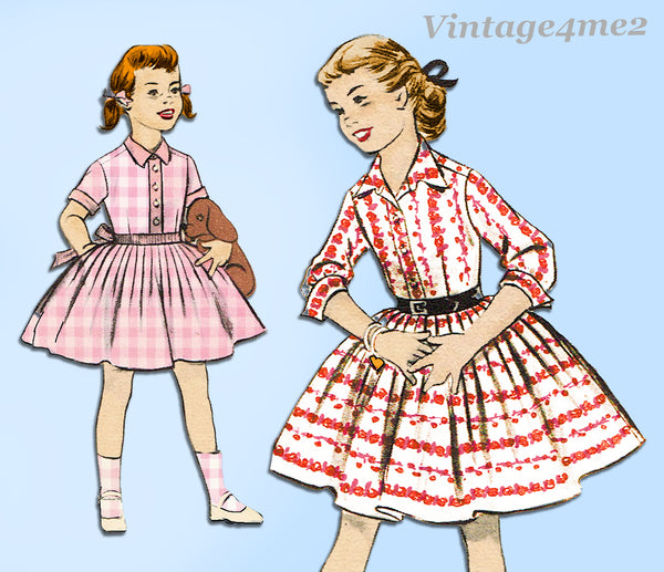 1950s Vintage Advance Sewing Pattern 8023 Girls Shirtwaist Dress Sz 10 ...