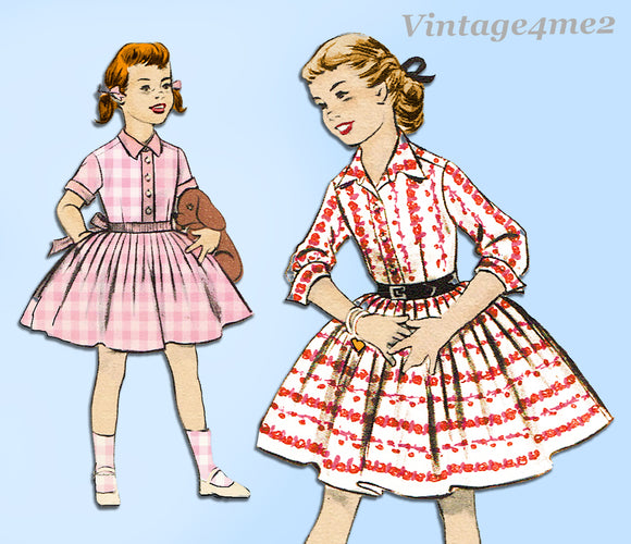 1950s Vintage Advance Sewing Pattern 8023 Toddler Girls Shirtwaist Dress Sz 6